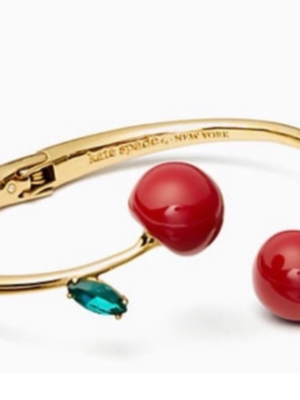 Kate Spade Ma Cherie Gold Cherry Bangle Bracelet with Red and green Accents - Picture 6 of 6